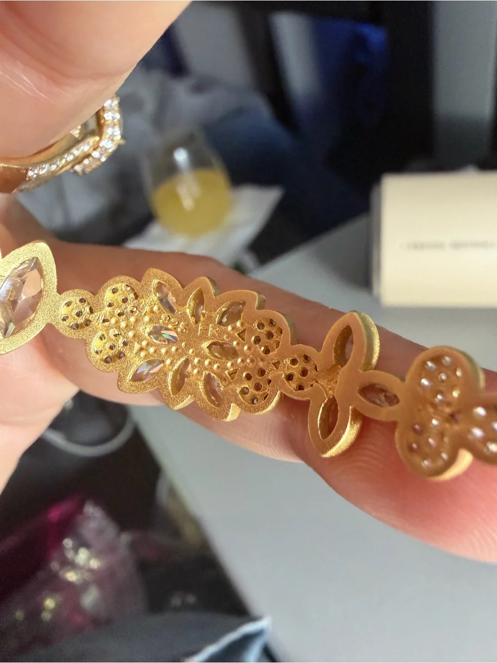 Freida Rothman Matte Gold  Flower & Pave Bangle Bracelet - NWT